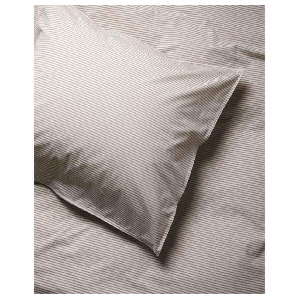 Taie d'oreiller Striped en percale organique - Brown-Ecru | Marron