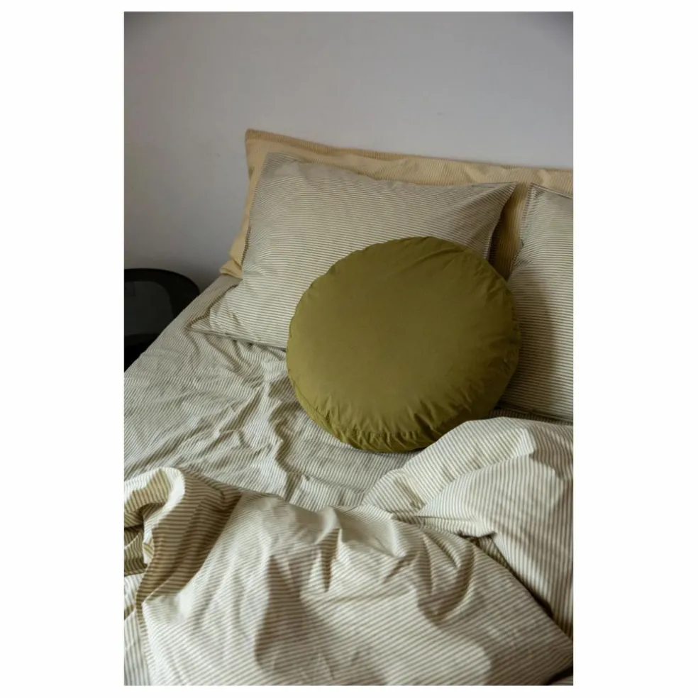 Taie d'oreiller Striped en percale organique - Olive-Ecru | Olive