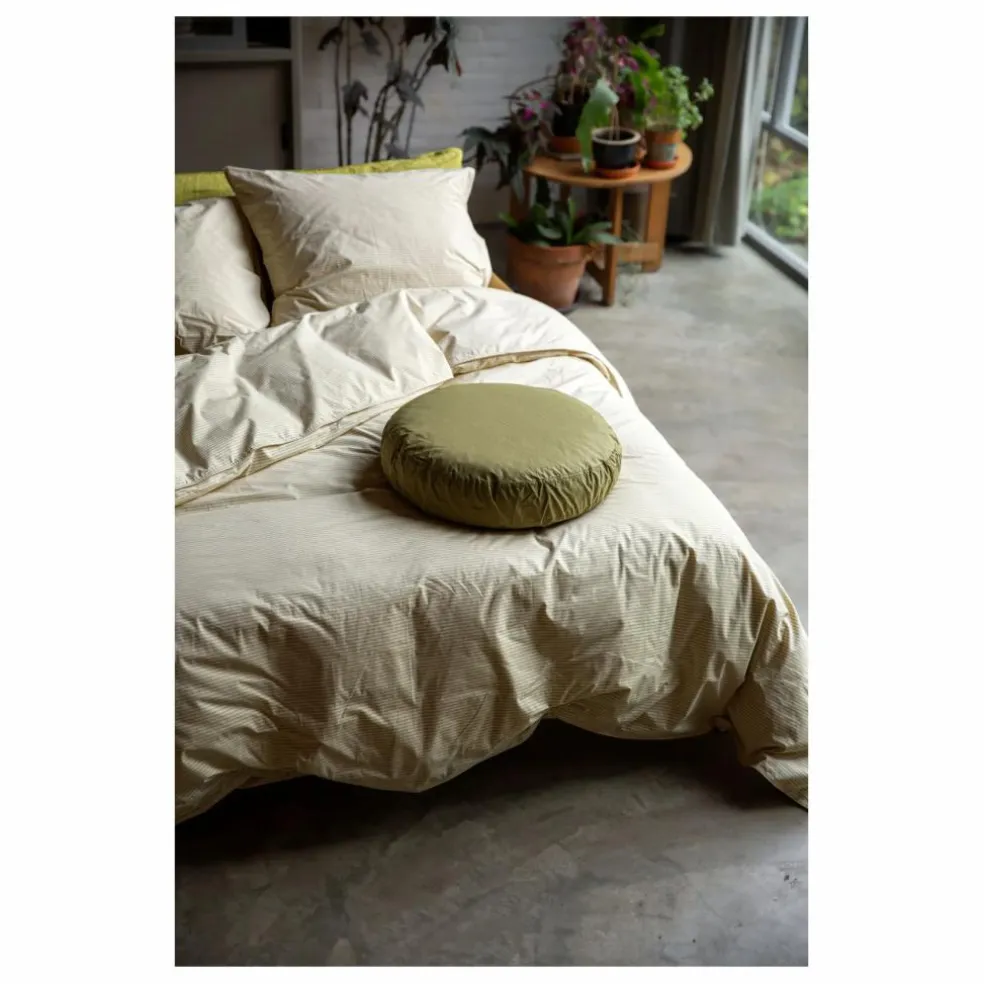 Taie d'oreiller Striped en percale organique - Olive-Ecru | Olive