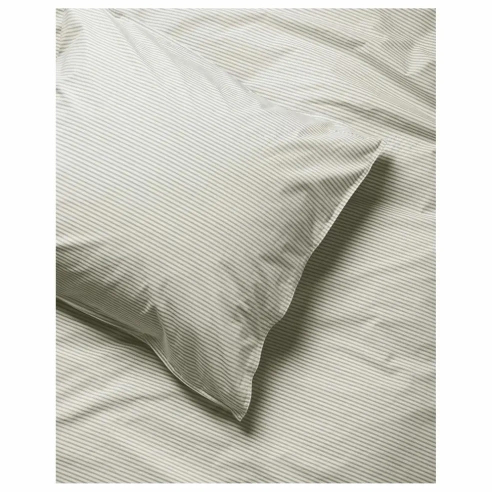 Taie d'oreiller Striped en percale organique - Olive-Ecru | Olive