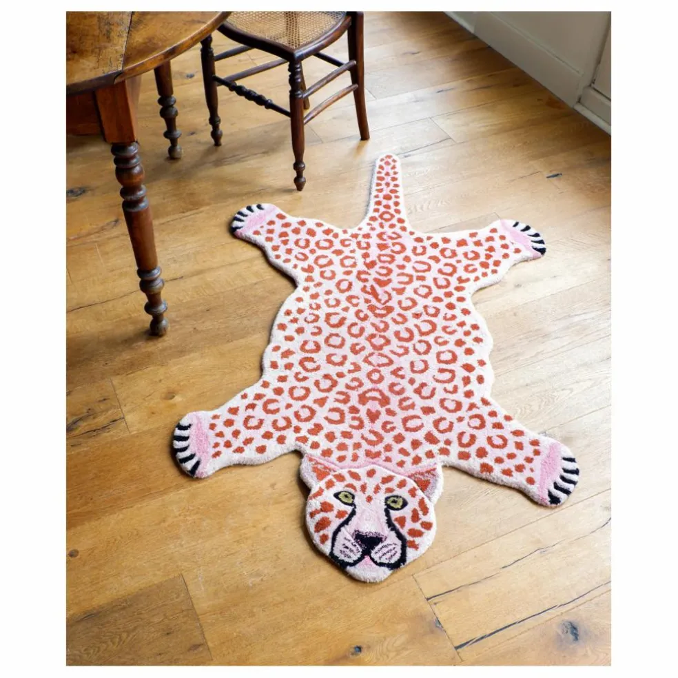 Tapis léopard en laine | Rose