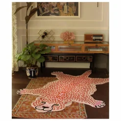 Tapis léopard rose en laine | Rose