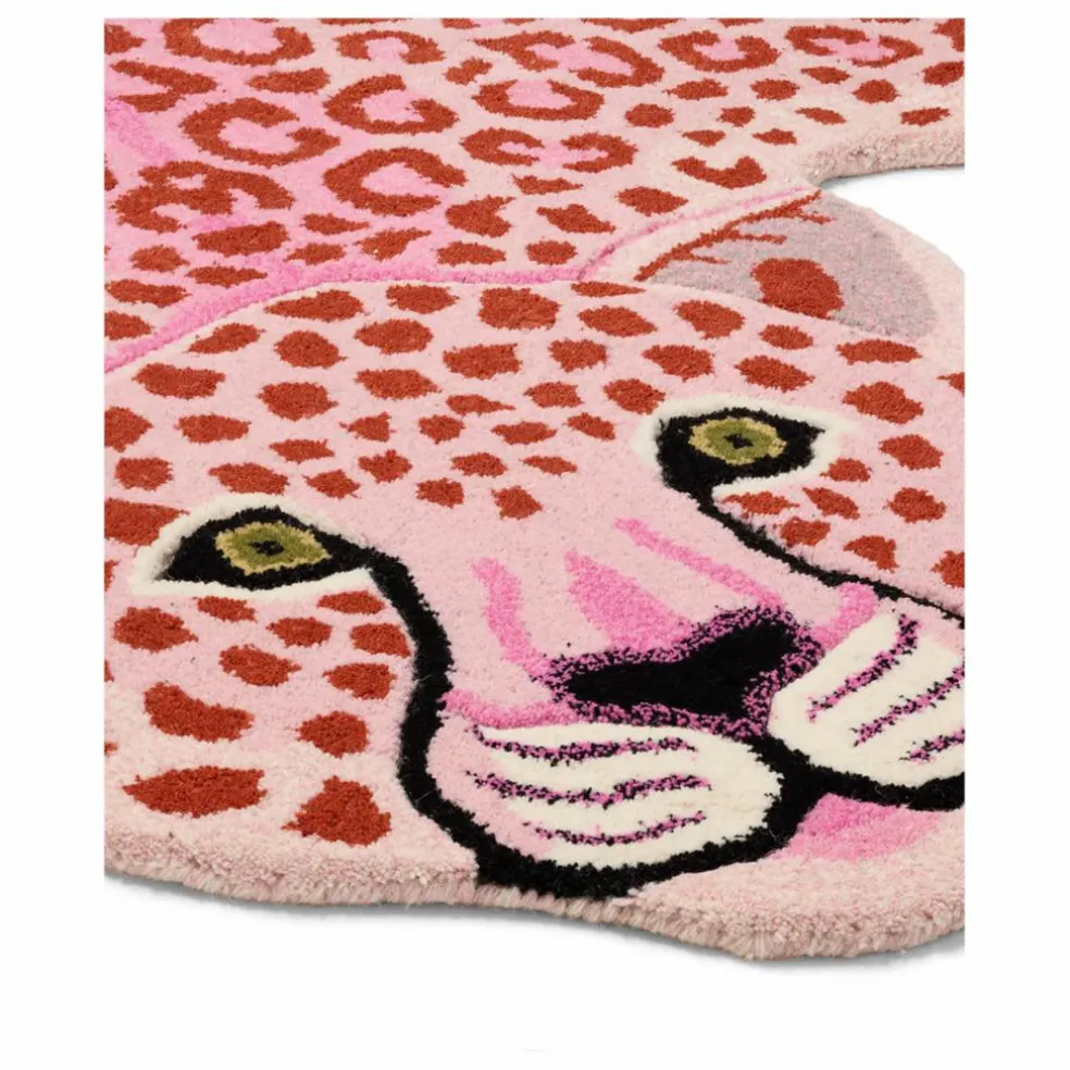 Tapis léopard rose en laine | Rose