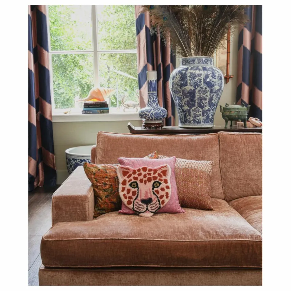 Tapis tête de léopard Pinky en laine | Rose