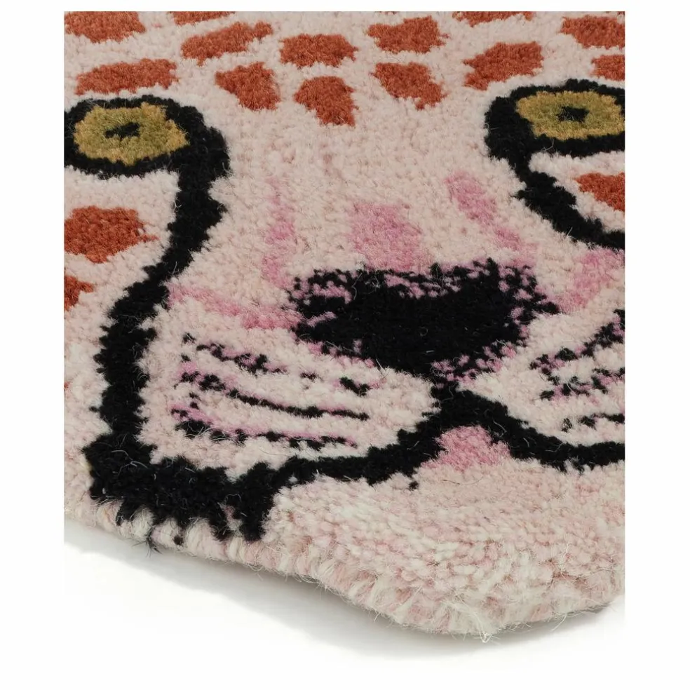 Tapis tête de léopard Pinky en laine | Rose