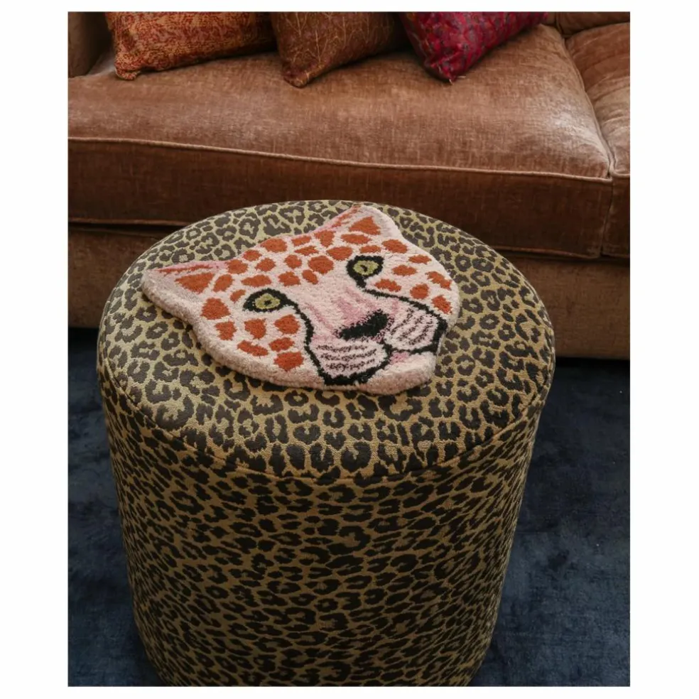 Tapis tête de léopard Pinky en laine | Rose