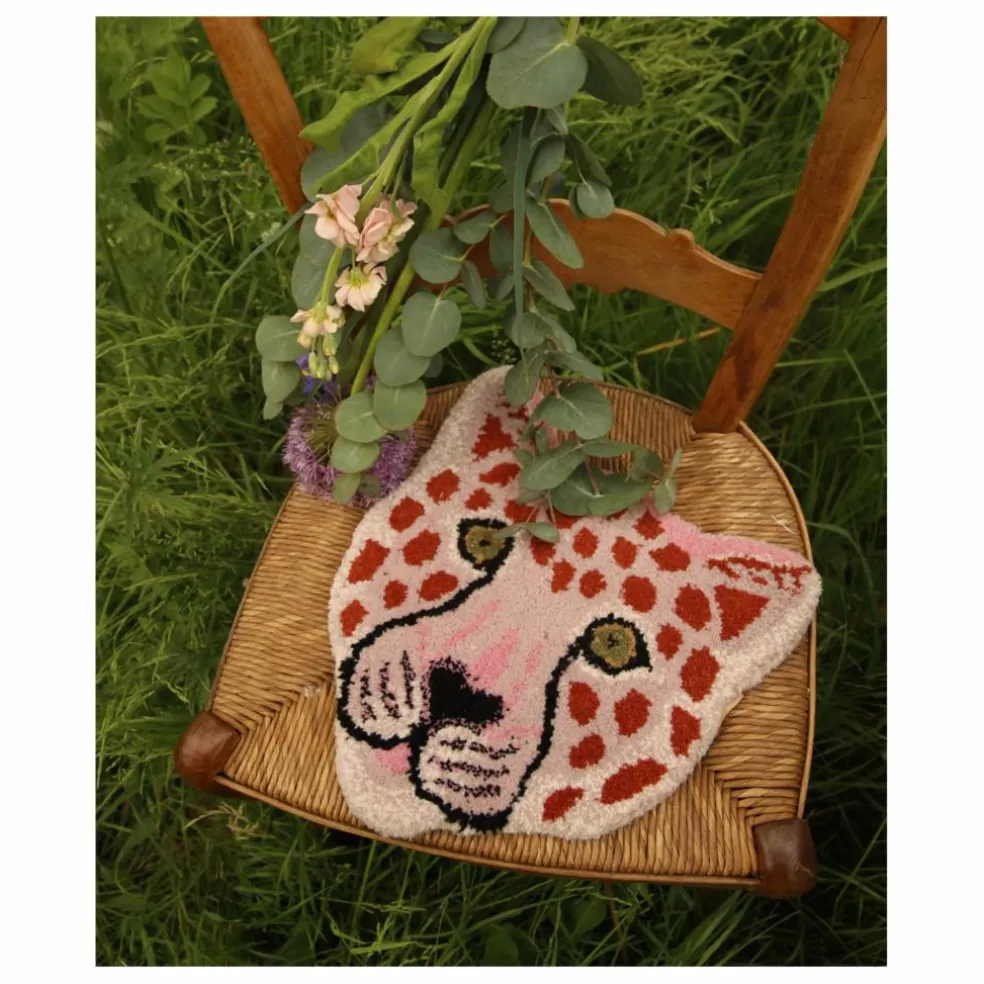 Tapis tête de léopard Pinky en laine | Rose