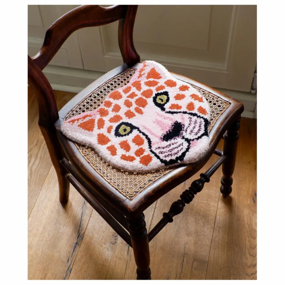 Tapis tête de léopard Pinky en laine | Rose