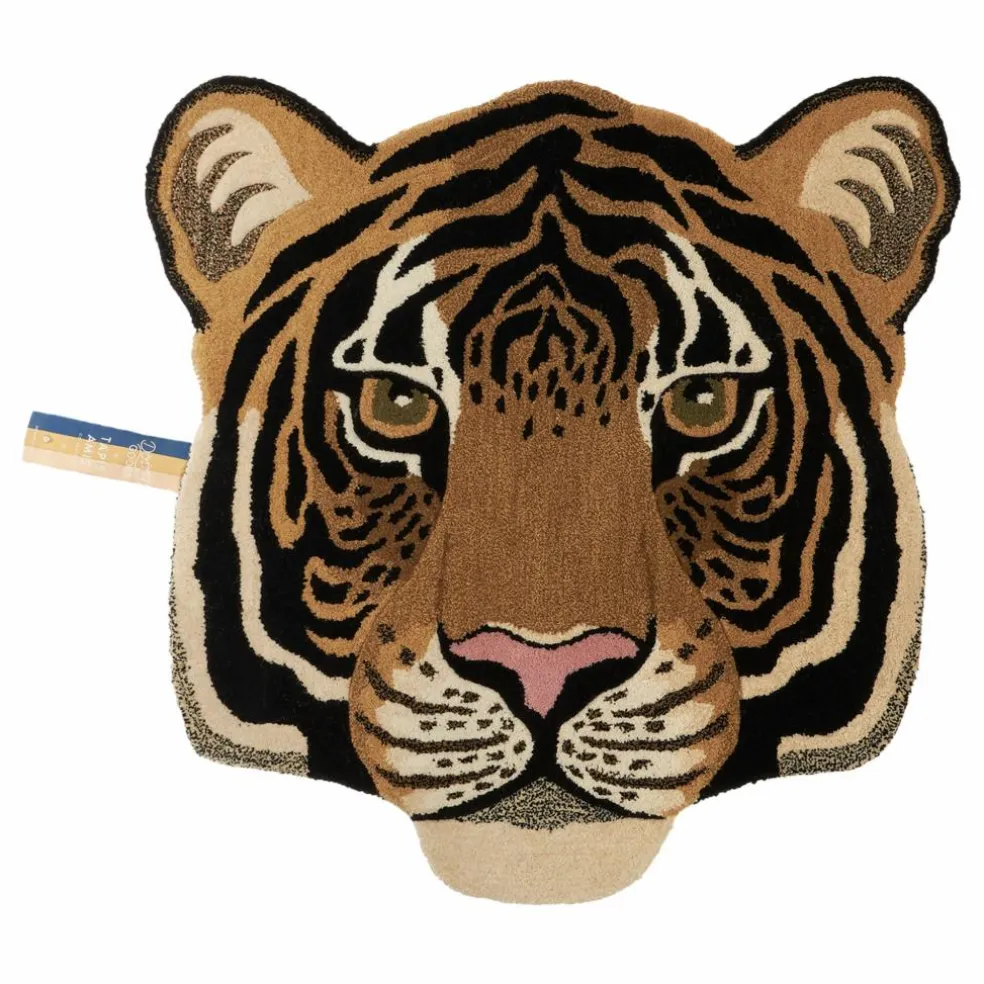 Tapis tête de tigre en laine Rajah | Sable