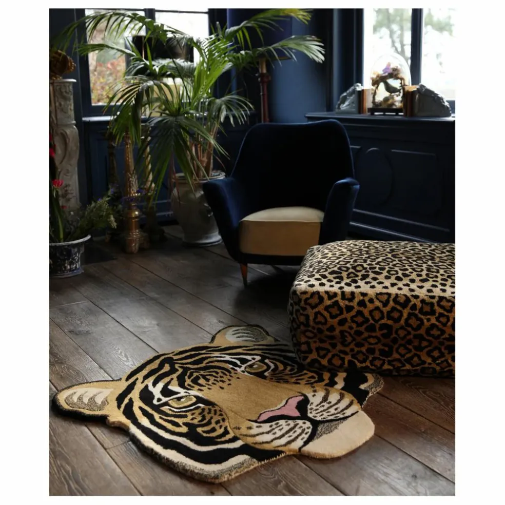 Tapis tête de tigre en laine Rajah | Sable