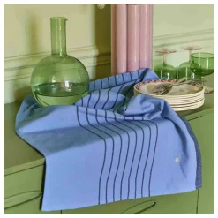 Torchon rayé en coton bio Piero | Bleu ciel