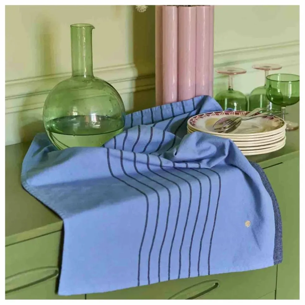 Torchon rayé en coton bio Piero | Bleu ciel