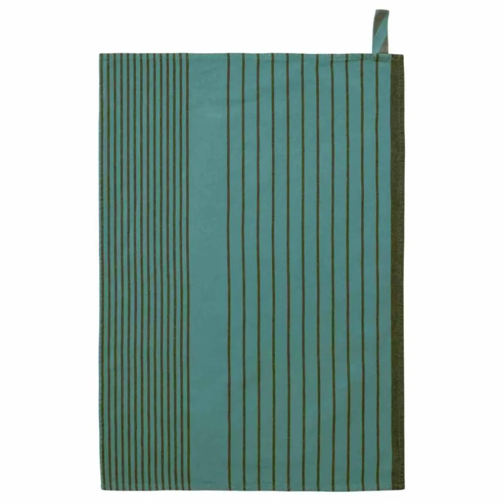 Torchon rayé en coton bio Piero | Vert forêt
