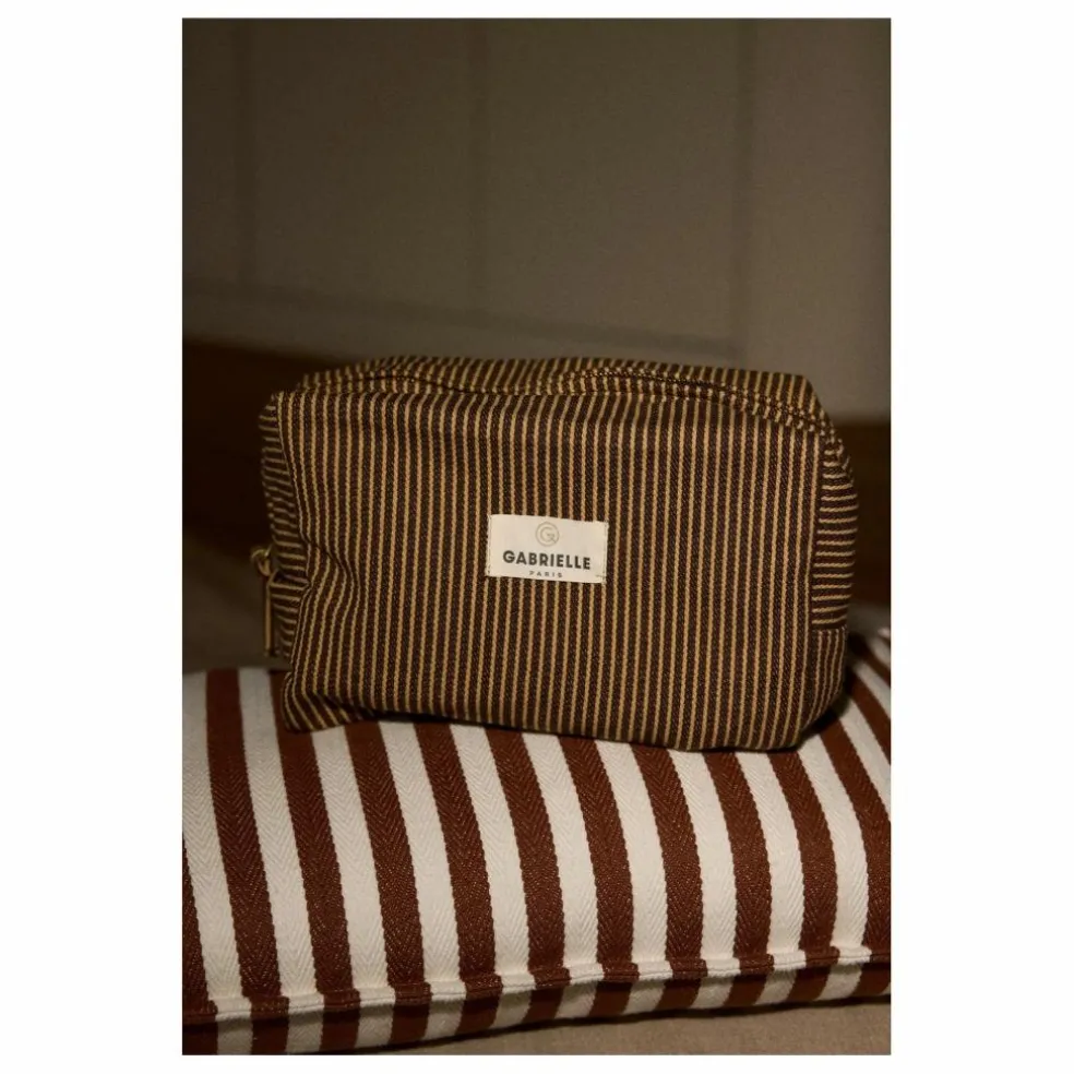 Trousse de toilette à rayures en coton | Café