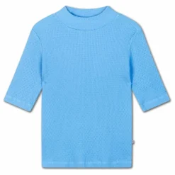 T-Shirt Col Cheminée Cotelé Coton Bio | Bleu azur