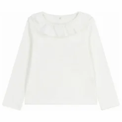 T-shirt Col Volants Coton Bio | Blanc