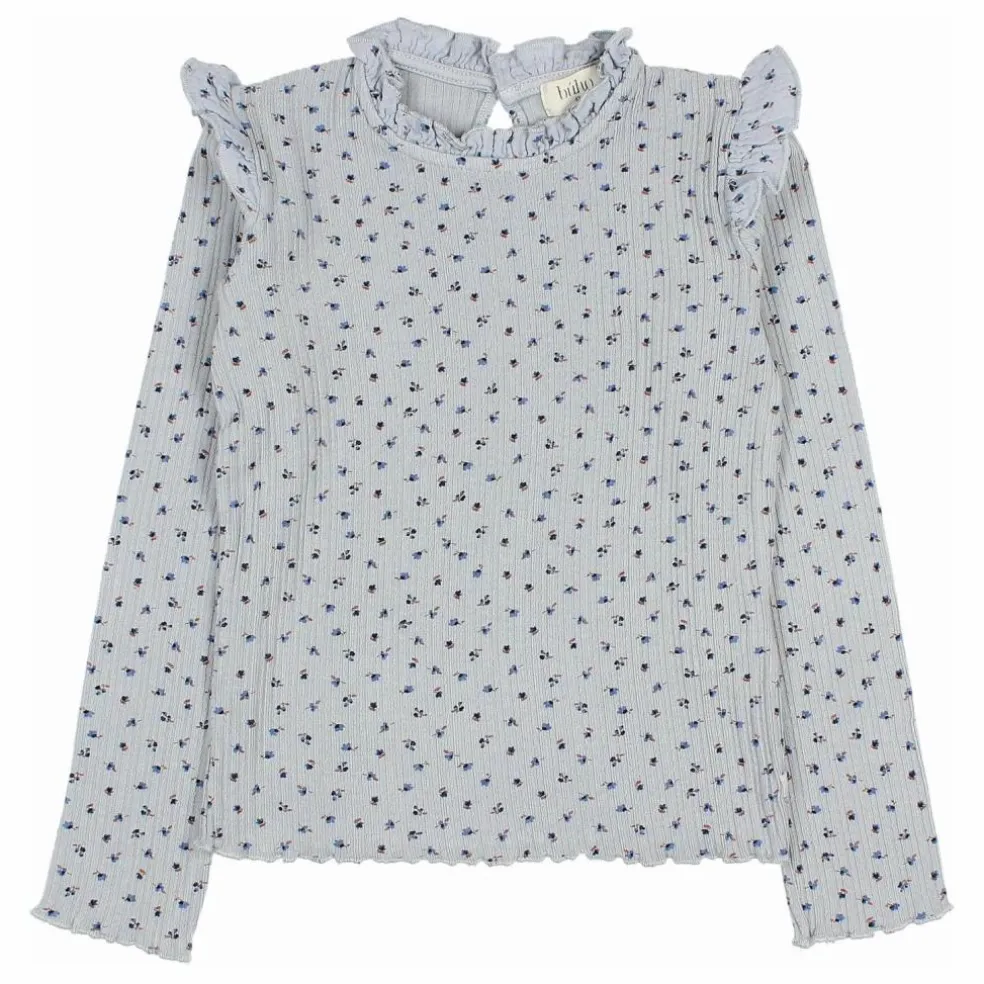 T-shirt Côtelé Fleuri | Bleu gris