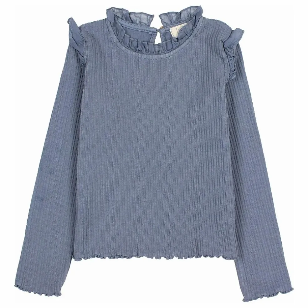 T-shirt Côtelé Volants | Bleu gris