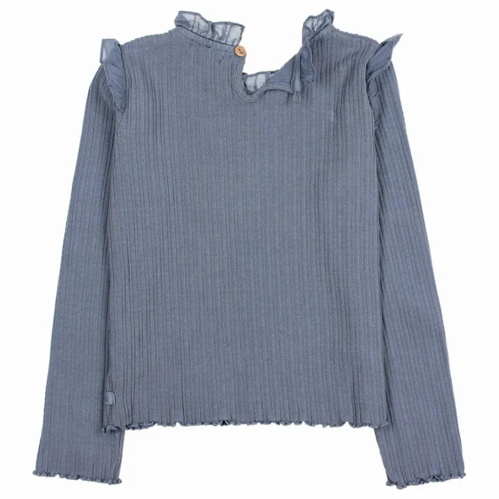 T-shirt Côtelé Volants | Bleu gris