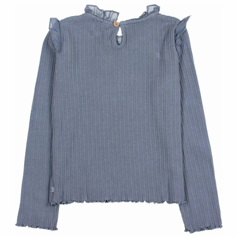 T-shirt Côtelé Volants | Bleu gris