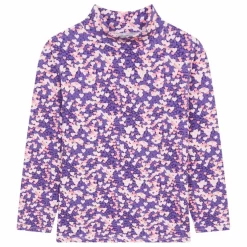 T-shirt Manches Longue Col roulé imprimé fleuris | Violet