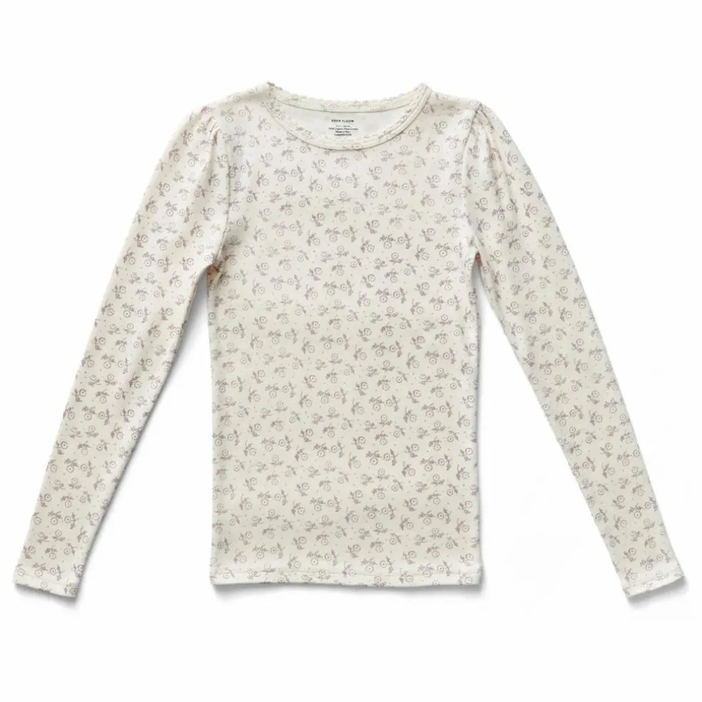 T-shirt Pouf Pointelle Fleuri Coton Bio | Ecru