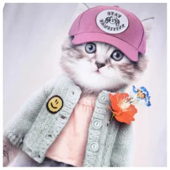 T-shirt Ragnhilde Kitty Miauu Coton Bio | Violet
