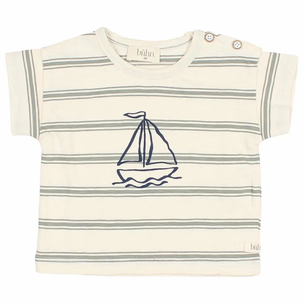 T-shirt Rayures Bébé Coton Bio | Vert céladon