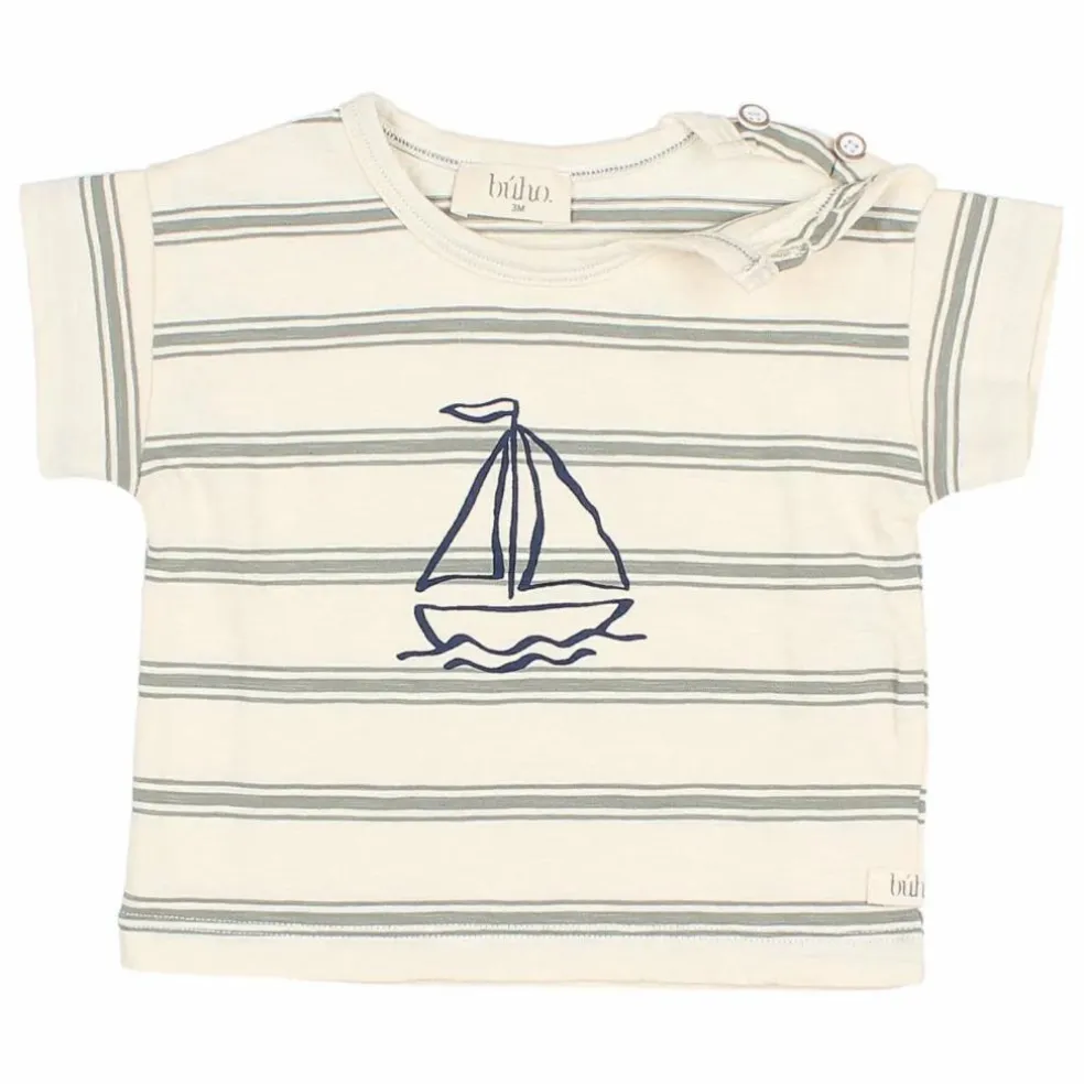 T-shirt Rayures Bébé Coton Bio | Vert céladon