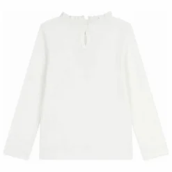 T-shirt Uni Col Volants Coton Bio | Blanc