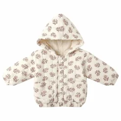 Veste à Capuche Fleurie Gaze de Coton Bio | Ecru