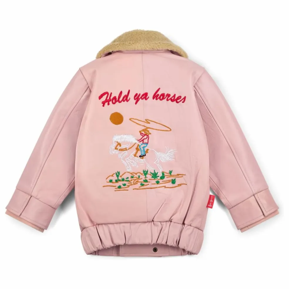 Veste Hold Ya Horses Col Sherpa Cuir | Rose pâle