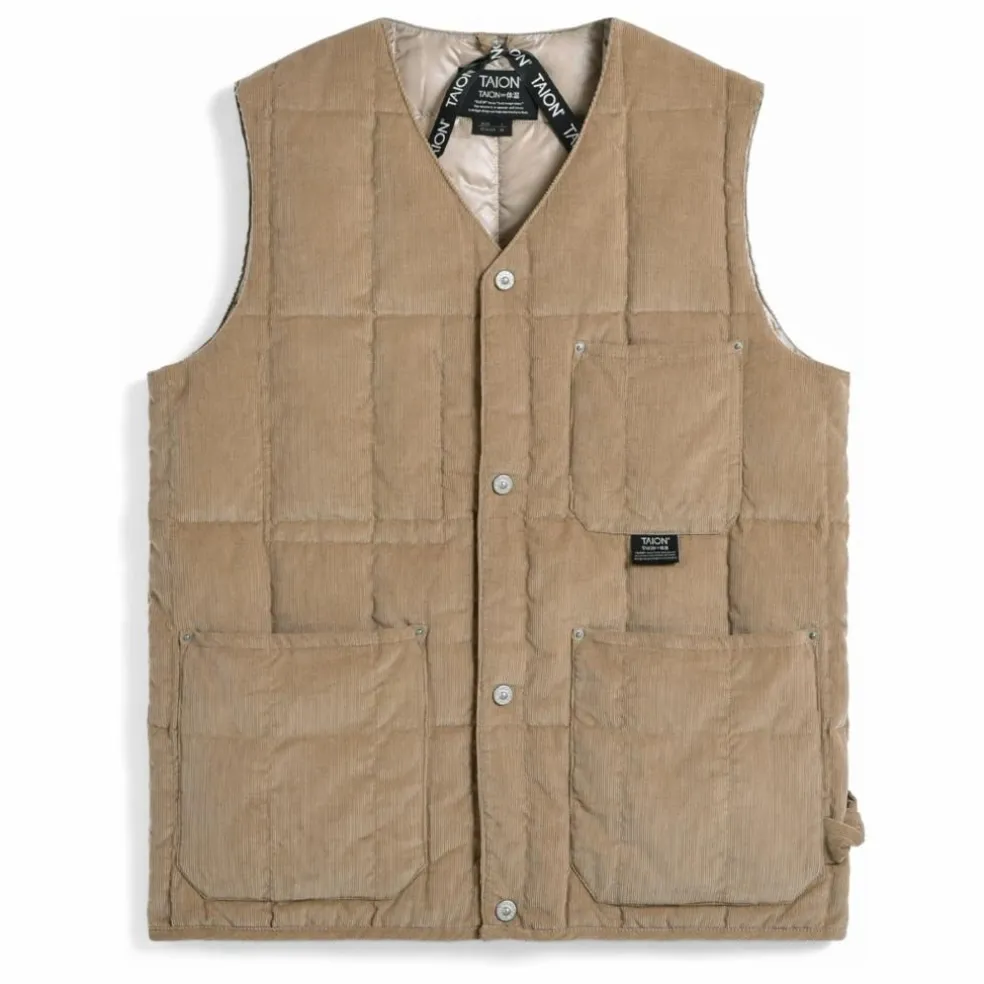 Veste Sans Manche Velours Côtelé Col V Neck Button | Beige