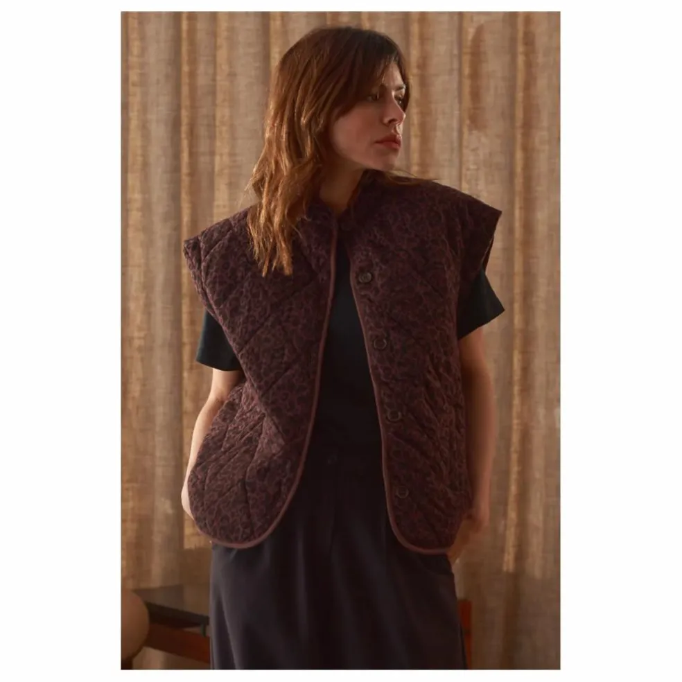 Veste Sans Manches Charlie Léopard Double Gaze de Coton - Collection Femme | Chocolat