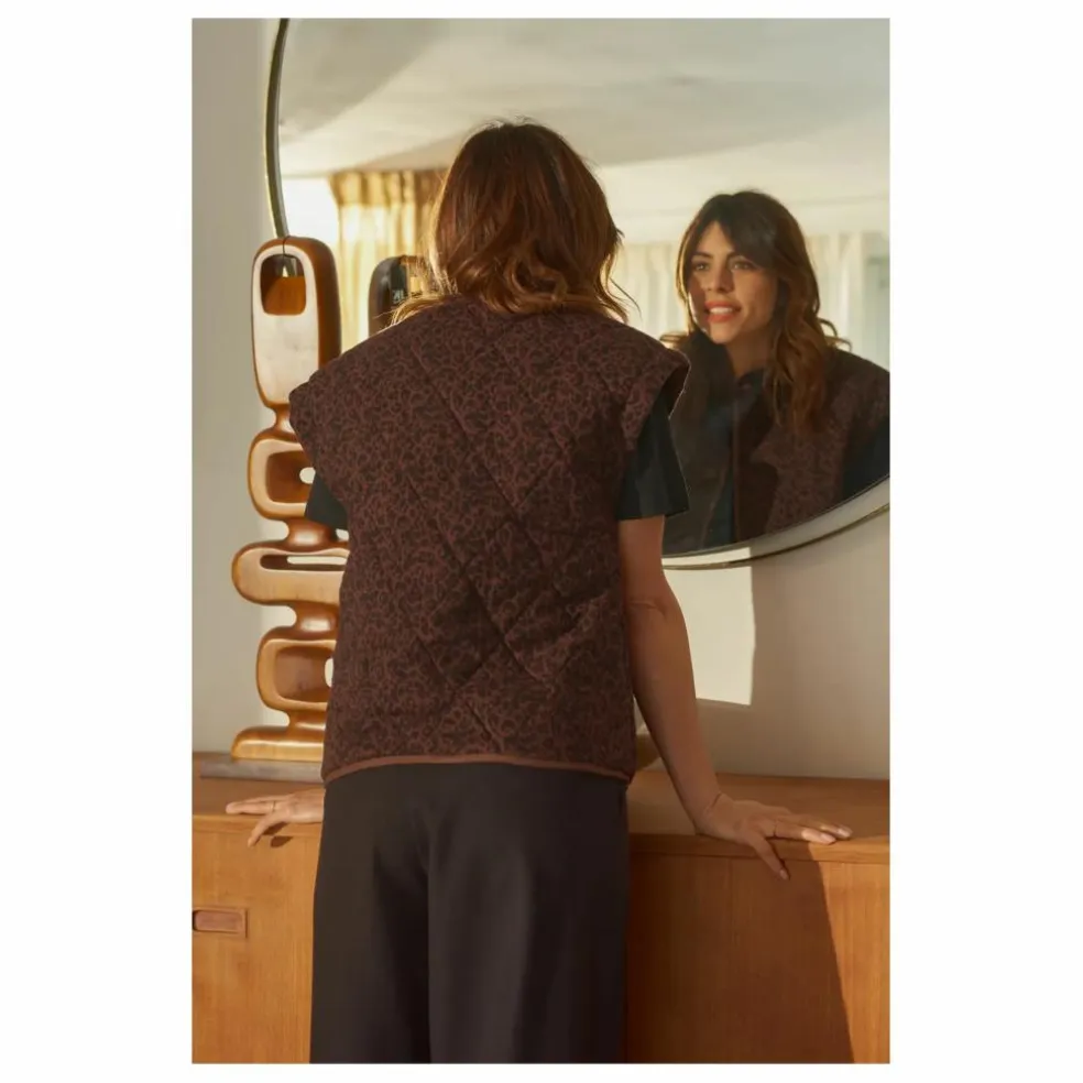 Veste Sans Manches Charlie Léopard Double Gaze de Coton - Collection Femme | Chocolat
