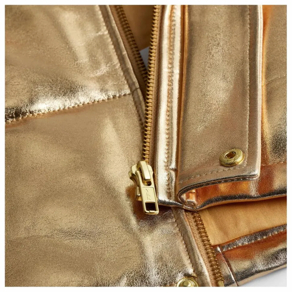 Veste Sans Manches Col Sherpa Métallisée | Doré