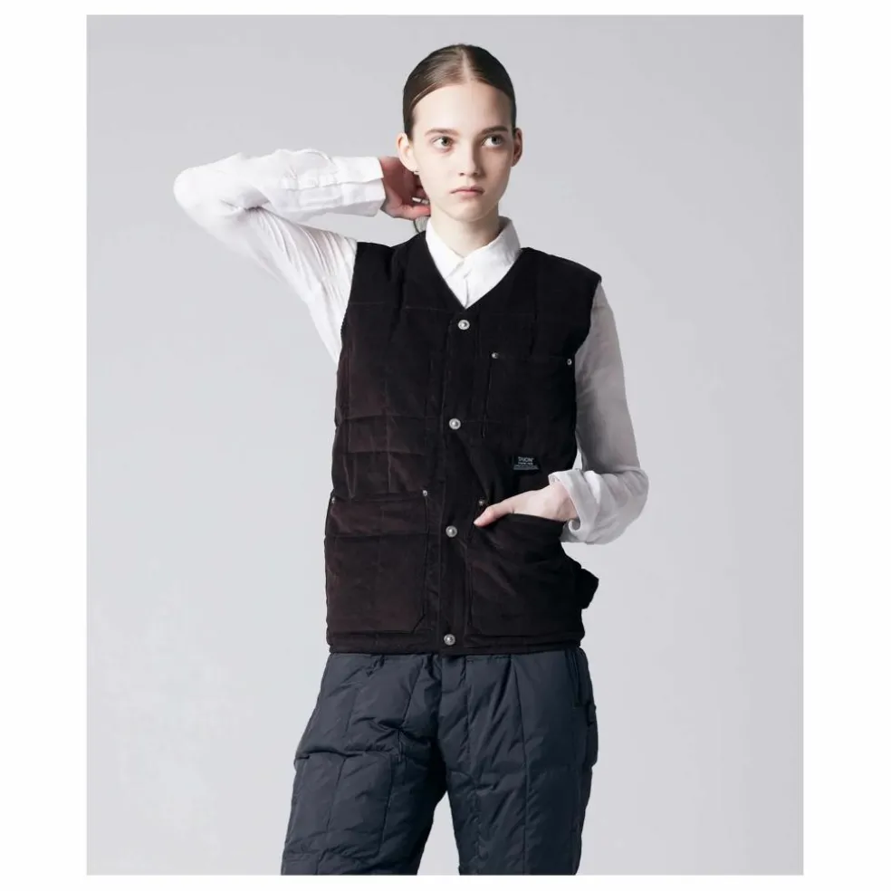 Veste Sans Manches Col V Button Neck | Marron