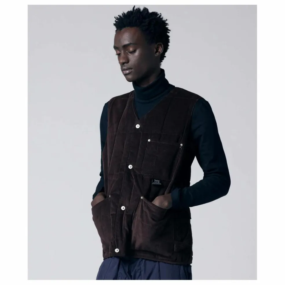 Veste Sans Manches Col V Button Neck | Marron