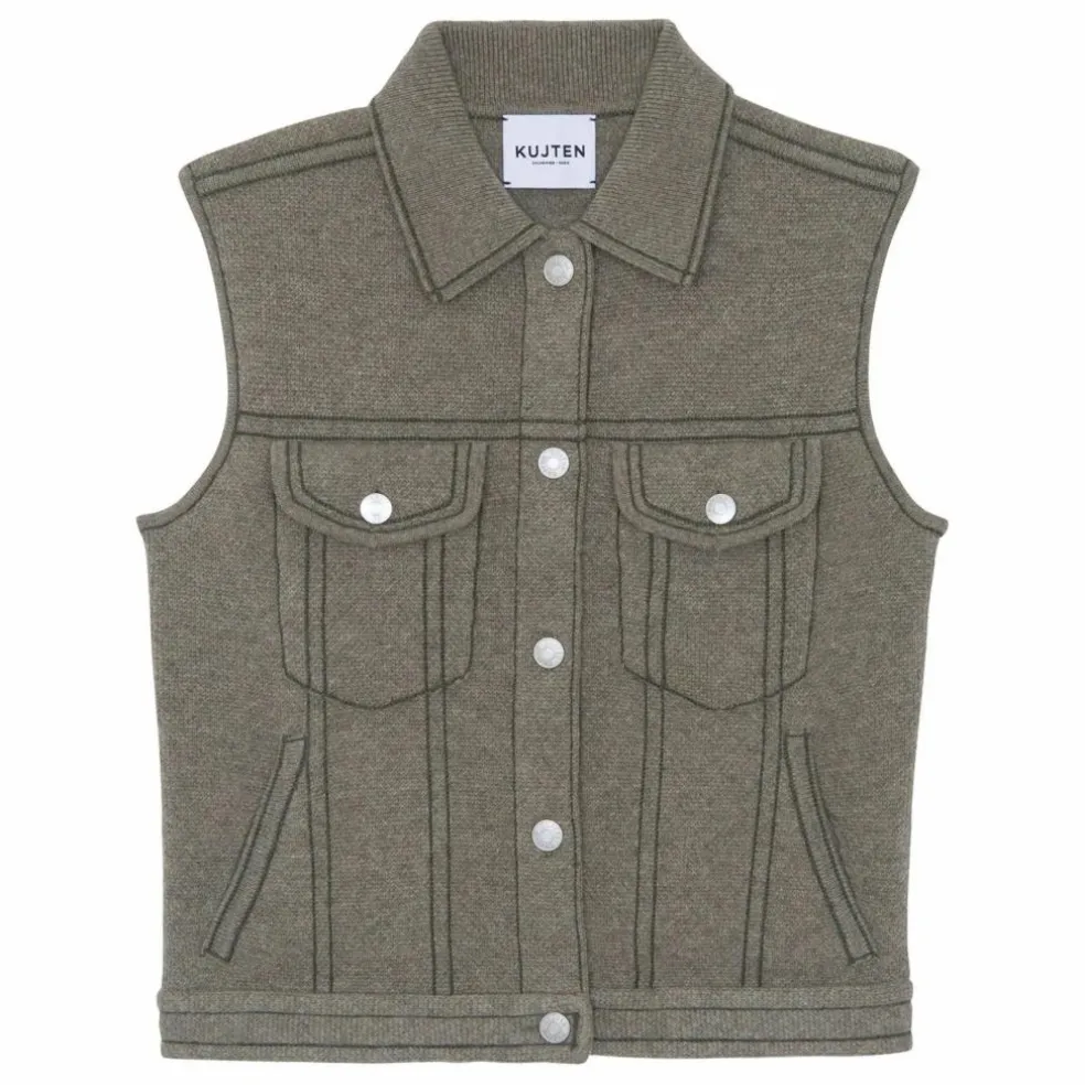 Veste Sans Manches Jess Cachemire | Vert kaki chiné