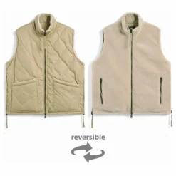 Veste Sans Manches Militaire Réversible Col Montant | Fauve
