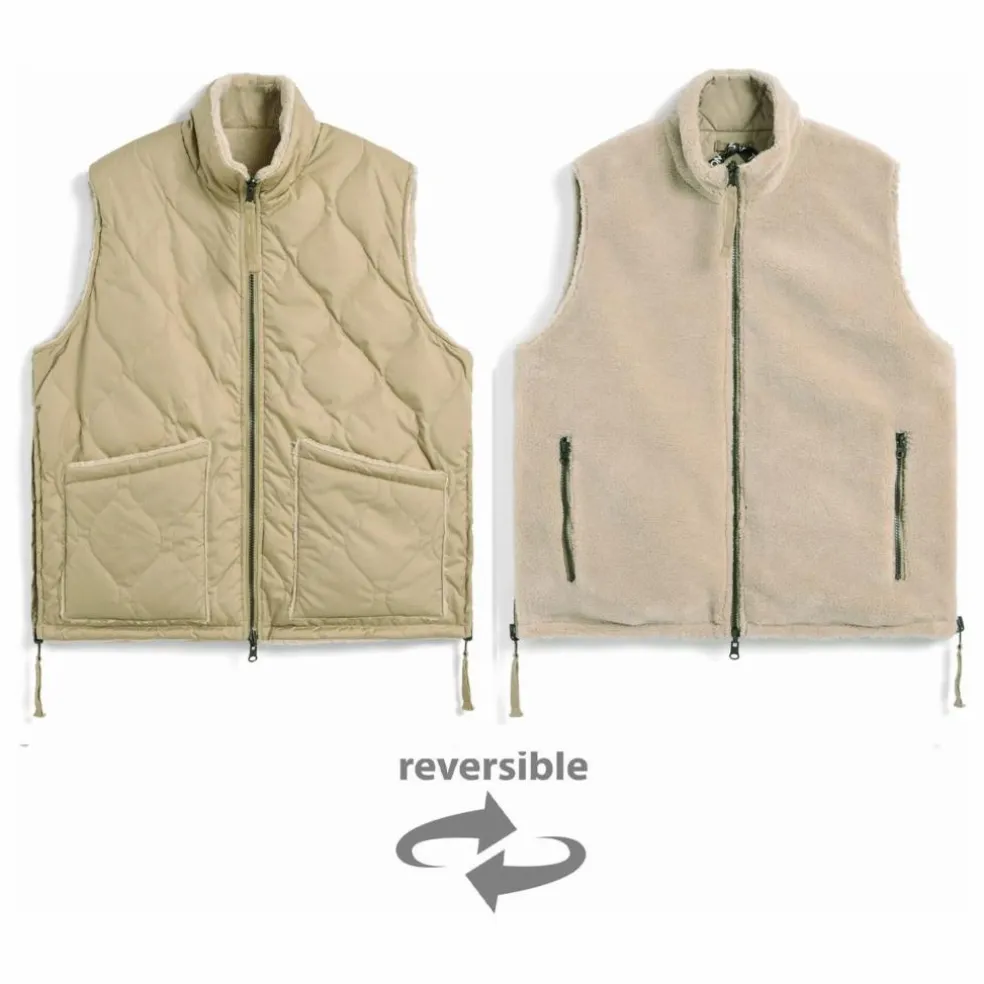 Veste Sans Manches Militaire Réversible Col Montant | Fauve