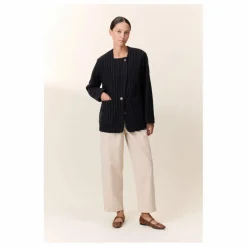 Veste Vafi Rayée Laine | Noir